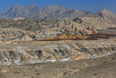Scenic view of desert against mountain range