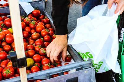 Low angle view of tomatoes in market stall