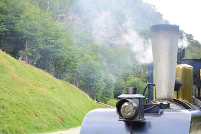 High angle view of landscape with mountain in background