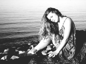 Woman standing in water