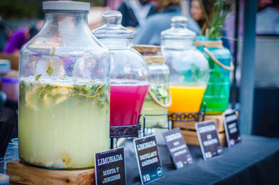 Drinks in jar at market stall