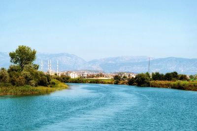 Scenic view of lake against clear sky