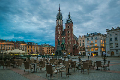 View of market square in krakow old town at morning, poland, europe