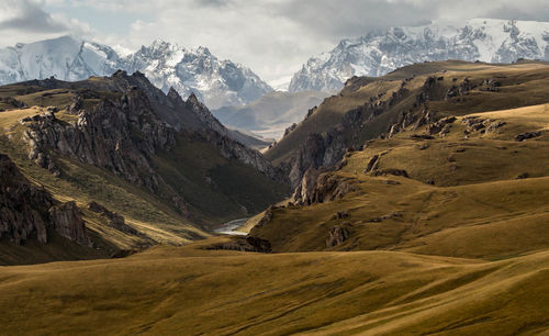 Scenic view of snowcapped mountains against sky