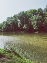 Scenic view of lake against clear sky