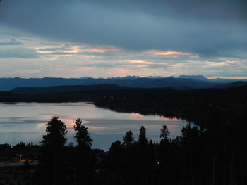 Scenic view of lake against cloudy sky