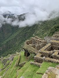 High angle view of ruins against cloudy sky