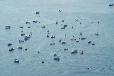 High angle view of people swimming in sea