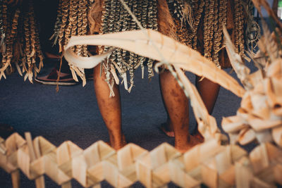 Close-up of clothes hanging on wood