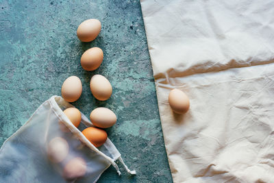 High angle view of eggs on table