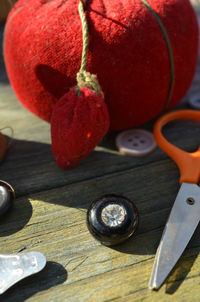 Close-up of objects on table