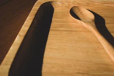 High angle view of wooden table