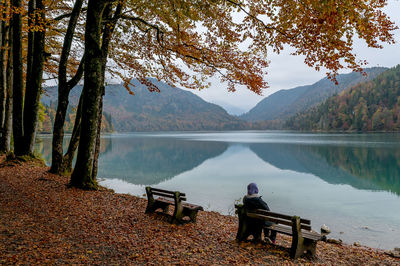 Scenic view of lake and mountains during autumn