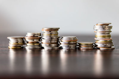 Stack of coins on table