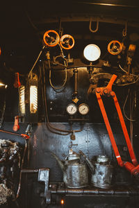 Close-up of old machinery in factory