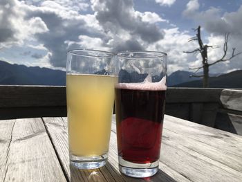 Close-up of beer glass on table