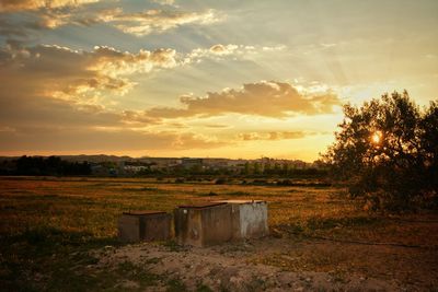 Scenic view of field against sky during sunset