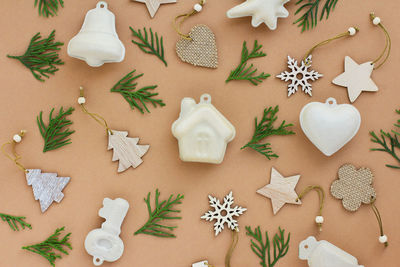 High angle view of christmas decoration on table