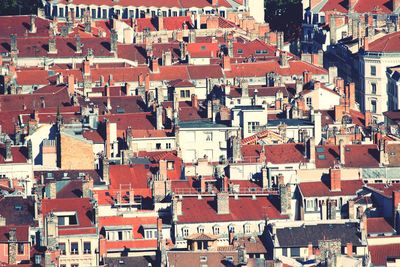 High angle view of houses in city