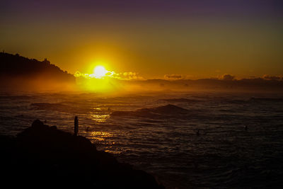 Scenic view of sea at sunset