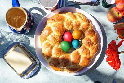 High angle view of food on table