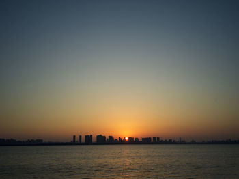 Scenic view of sea against clear sky during sunset