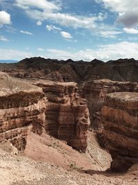 Rock formations on landscape against sky