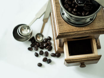 High angle view of coffee beans on table