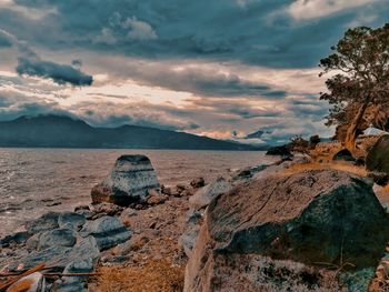 Scenic view of sea against sky during sunset