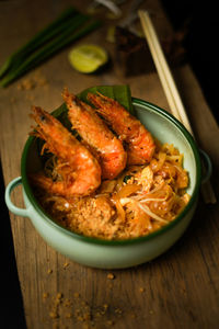 High angle view of meal served in bowl on table