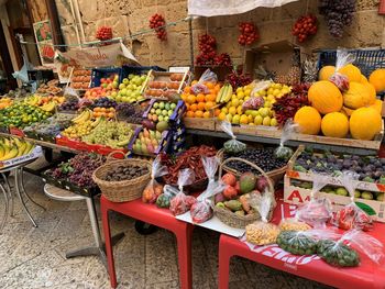 Various fruits for sale at market stall