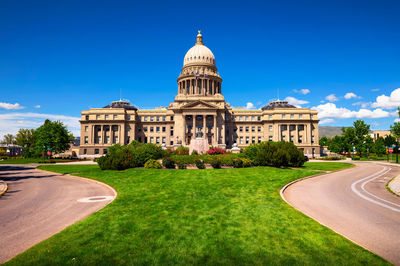 View of historical building against clear blue sky