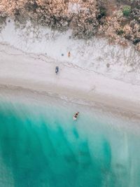 High angle view of people on sea shore