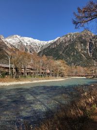 Scenic view of landscape against clear blue sky