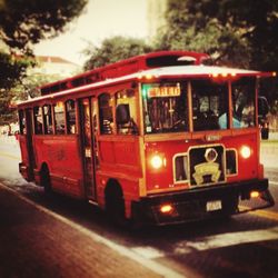 Close-up of red car on road