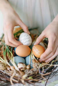 Cropped hands holding eggs