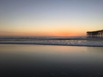 Scenic view of sea against clear sky during sunset