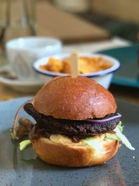 Close-up of burger in plate