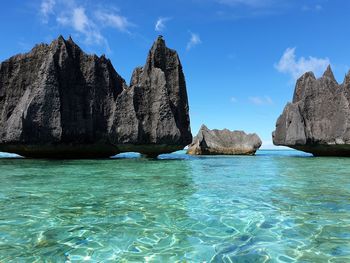 Panoramic view of sea against blue sky in raja ampat islands