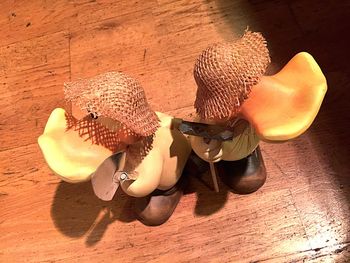 High angle view of table on table