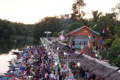 High angle view of people against plants