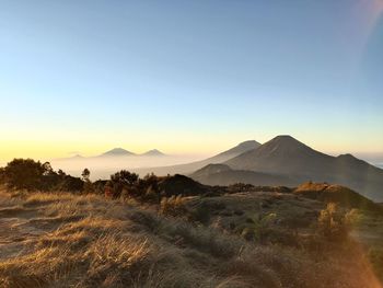 Scenic view of landscape against sky during sunset