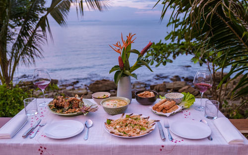 High angle view of food on table