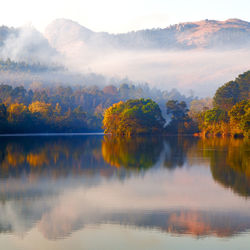 Scenic view of lake against sky during autumn