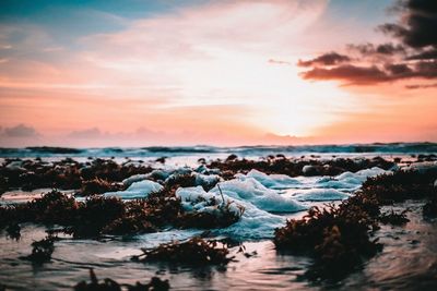 Scenic view of sea against dramatic sky