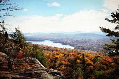 Scenic view of landscape against sky during autumn