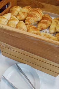 High angle view of bread in plate on table