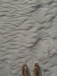 Low section of person standing on sand