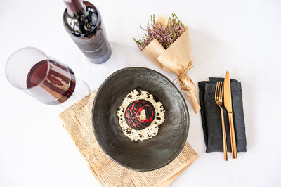 High angle view of food on table