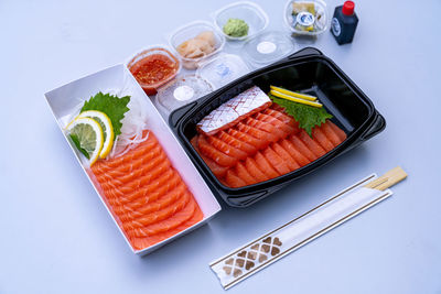 High angle view of food on white background